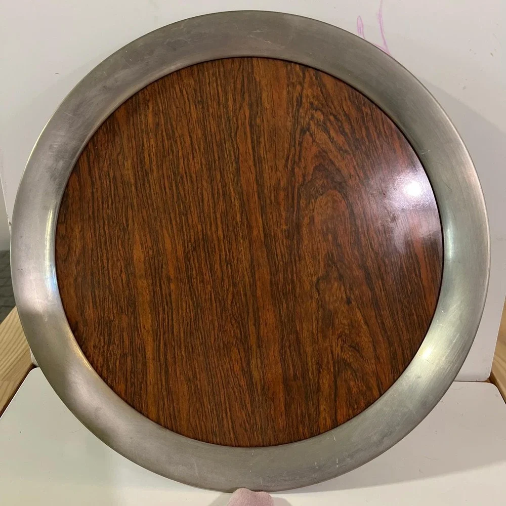 Vintage Kirk Stieff Pewter Wood Grain‎ Tray 14 in formica laminate cocktail MCM